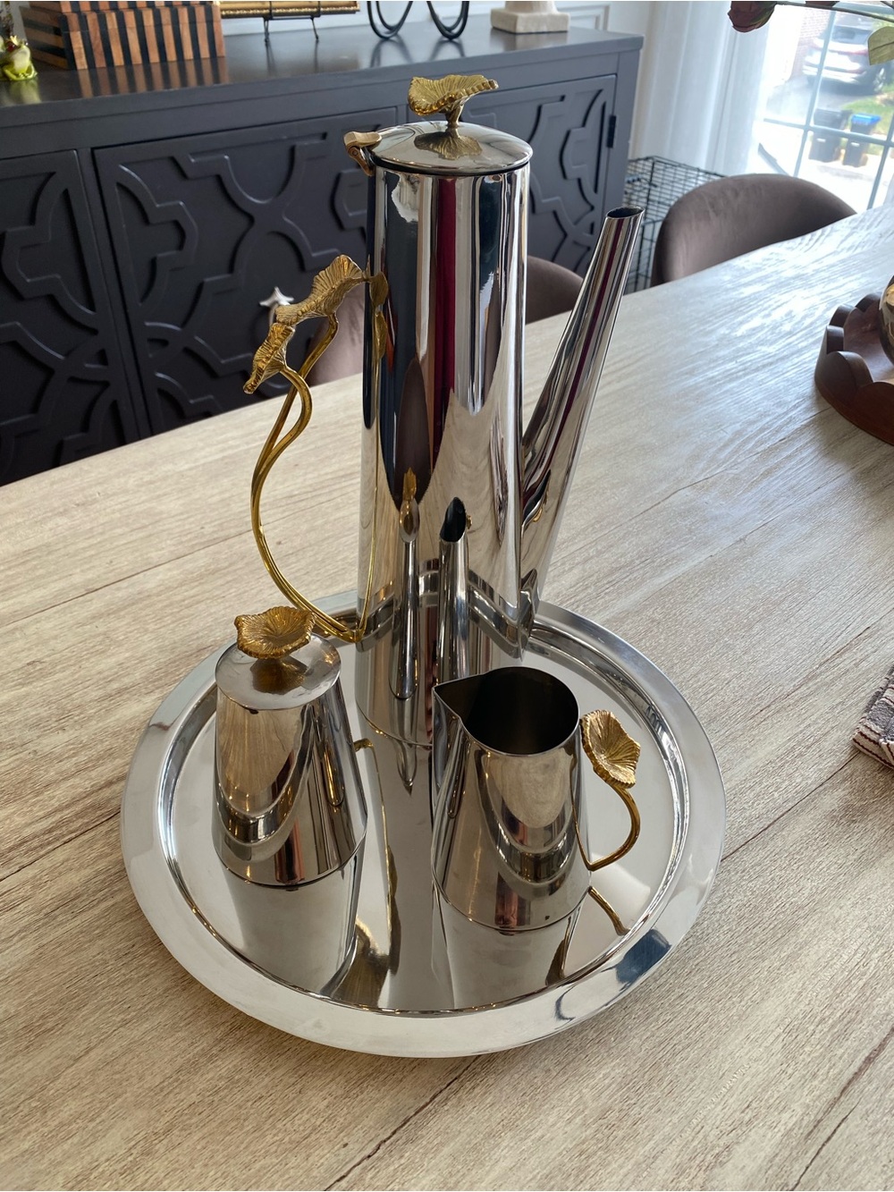 Godinger Mayfair Mirror-polished Silver and Gold Accent Coffee/Tea Set